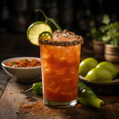 Bloody mary cocktail with lime and jalapeno pepperの素材