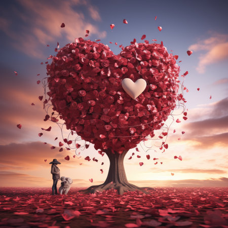 Valentines day background with heart tree and couple.の素材
