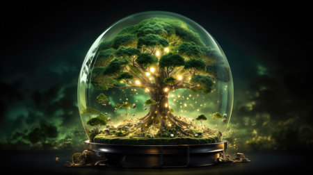 Glass sphere with tree inside.の素材