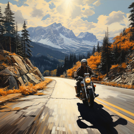 Motorcycle rider on the road in the mountains.の素材