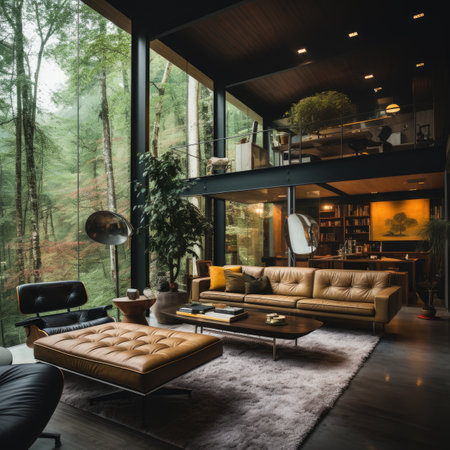 Interior design of modern living room with coffee table and sofa.の素材