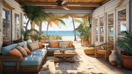 a tropical terrace with a sea view.の素材