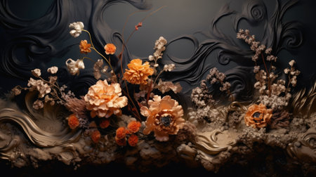 Abstract background with color blots and floral elementsの素材