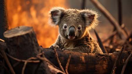 Koala bear in the wild on a logの素材