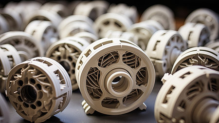 Close-up of the parts of the modern car engine. Selective focus.の素材