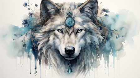 The wolf is a symbol of the New Year. Watercolor painting.の素材