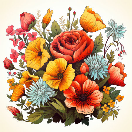 Beautiful bouquet of poppies and roses. Vector illustration.の素材