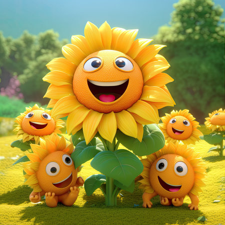 Happy family of sunflowers in the gardenの素材