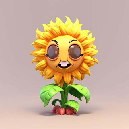 Cartoon sunflower character with happy expressionの素材