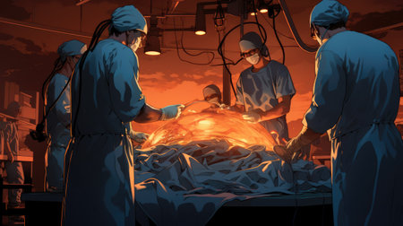 Surgeons performing operation in operating room.の素材