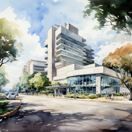 Watercolor modern office building in the city center.の素材