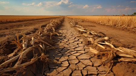 Dry cracked earth in a field. Global warmingの素材