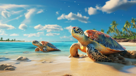 Green Sea Turtle on Tropical Beach.の素材