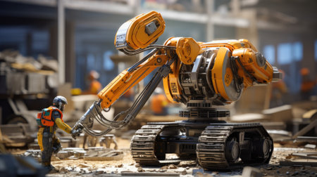 Robotic arm working at construction site. Automotive industry conceptの素材