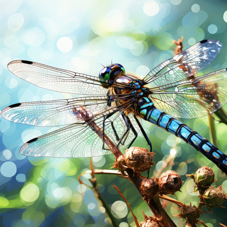 Beautiful dragonfly on the background of the summer landscape.の素材