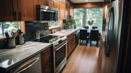 Interior of a modern kitchen with built in appliances. Nobody insideの素材