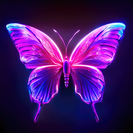 Neon butterfly on dark background.の素材