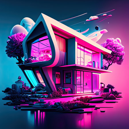 Modern house in the style of the 80s.の素材