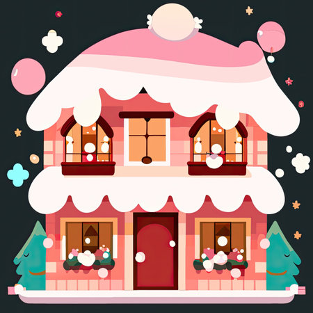 A Christmas house in the style of flat design.の素材