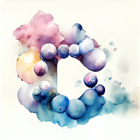 Watercolor illustration of a letter O in the form of a watercolor brush.の素材