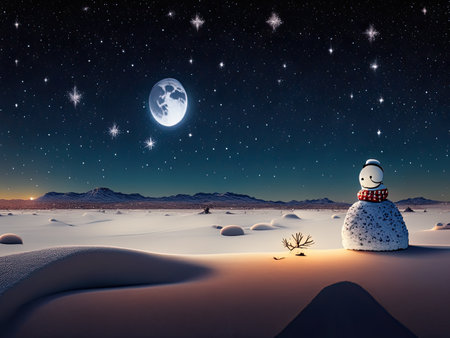 Snowman in the desert under the moonlight.の素材