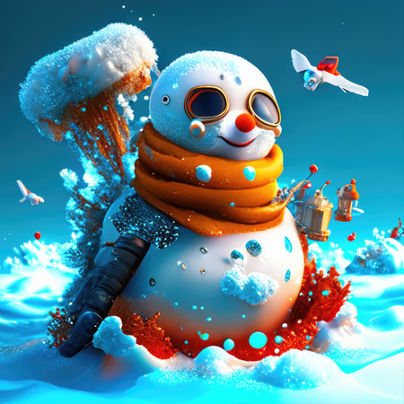 Snowman on blue backgroundの素材