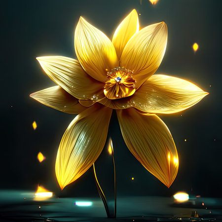 Beautiful yellow flower on a dark background.の素材