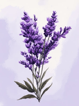 Watercolor Lavender flowers on a purple background.の素材