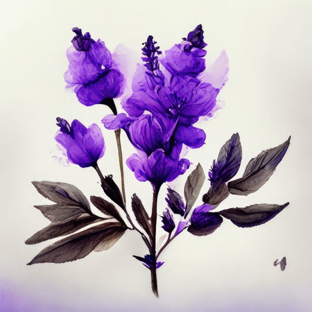 Watercolor lavender flowers. Hand painted floral background.の素材