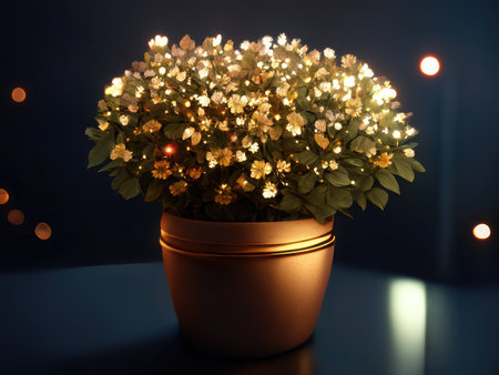 Flower in a pot on a dark background with bokehの素材