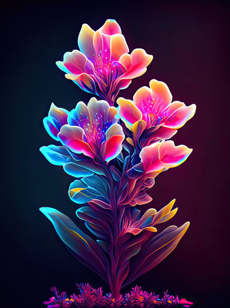 Abstract colorful flower on dark background.の素材