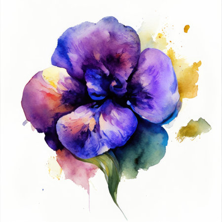 Watercolor pansy flower on white background.の素材