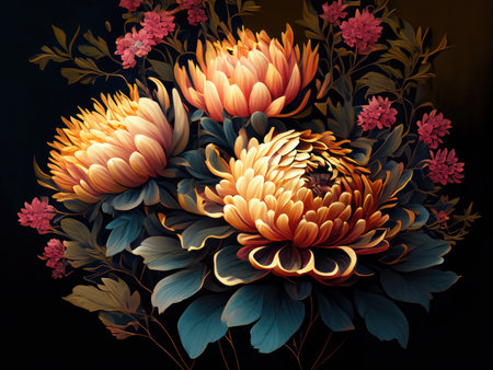 Beautiful chrysanthemum on black background.の素材
