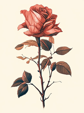 Red rose with leaves isolated on white background.の素材