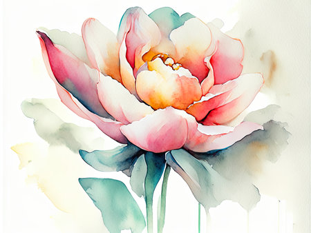 Watercolor peony flower.の素材