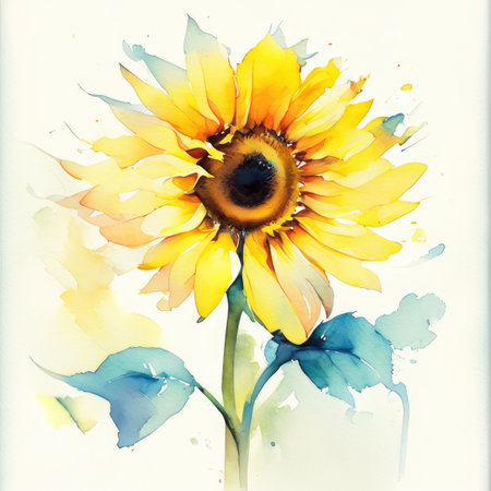 Sunflower in watercolor style on white background.の素材
