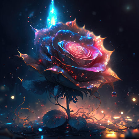 A red rose in a dark space with a lot of starsの素材