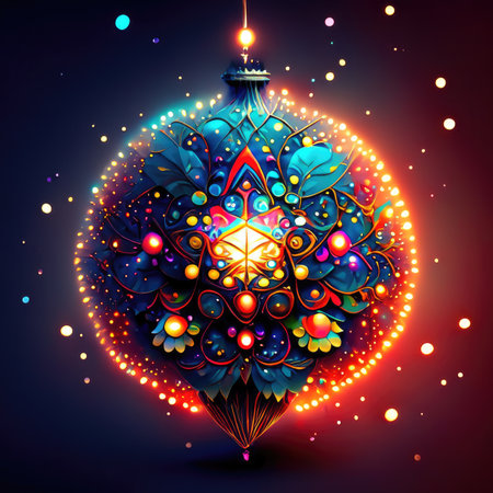 colorful christmas ball on dark background with bokeh effectの素材