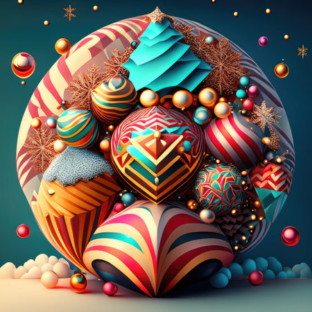 Christmas background with balls and snowflakes. 3D illustration.の素材