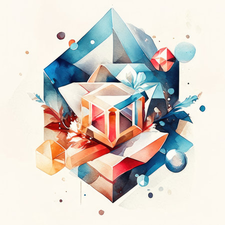 Watercolor illustration of a gift box in the form of a cubeの素材