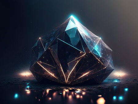 Polygonal crystal on a dark background.の素材