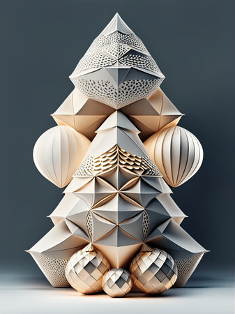 Christmas tree made of geometric shapes and balls.の素材