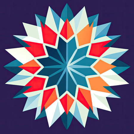 Colorful snowflake on blue background. Christmas and New Year background.の素材