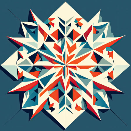 Geometric snowflake in retro style. Abstract background.の素材