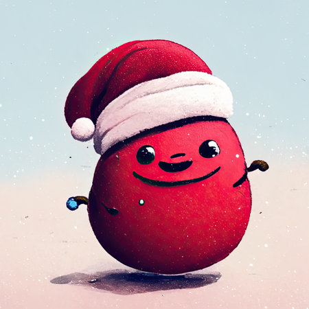 Funny cartoon snowman in santa hat.の素材