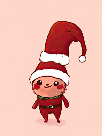 Cute cartoon santa claus with red hat on pink backgroundの素材
