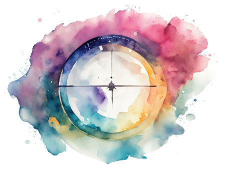 Watercolor clock on a watercolor background. Time concept.の素材