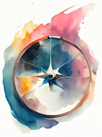 Watercolor compass on a white background.の素材
