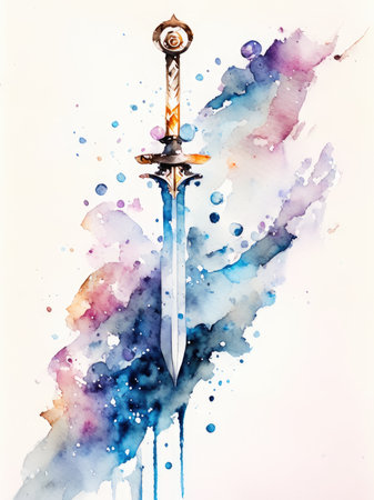 Watercolor dagger in the shape of a sword.の素材