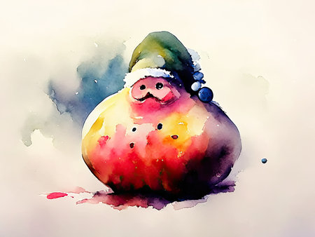Watercolor snowman in a hat and scarf.の素材